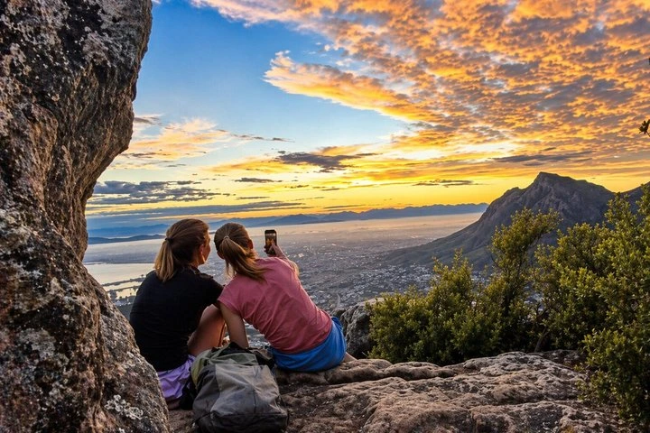 Golden sunrise from the summit of Lion's Head, Cape Town.